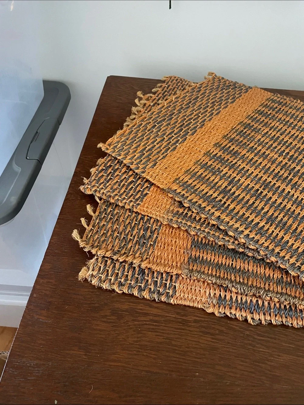 Handwoven Orange and Gray Placemats set of 4